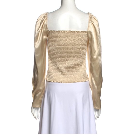 Reformation Roe Shirred Satin Silk Gold Champagne Blouse Top US 8| Medium - Picture 9 of 10